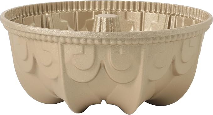 Martha Stewart Dunelle Decorative Fluted Cast Aluminun Round Cake Pan – 10-Cup Nonstick Tube Pan, Champagne Gold Bakeware