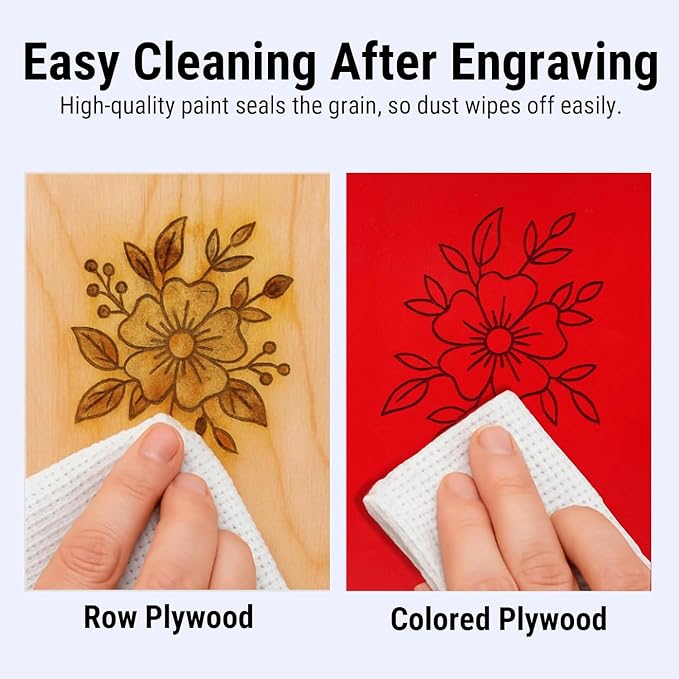 4 Pack Double-Sided Pre-Painted Colored Plywood Sheets, 11.7"x8.27"x1/8" (3mm) Laser-Friendly Craft Boards for Cutting & Engraving (Red)