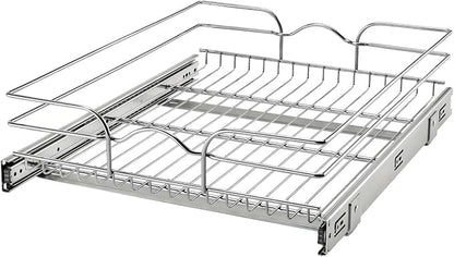 Rev-A-Shelf Steel Wire Pullout Drawer Organizer Shelf for Kitchen Cabinets, Slide Out Storage Basket, Min Opening Width of 17.5", 18" x 22", 5WB1-1822CR-1