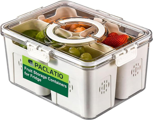 Fruit Storage Containers for Fridge with Lids & Handle, Airtight Fruit Organizer for Refrigerator with 4 Removable Colanders Stackable Fresh Produce Containers for Fridge for Vegetables(White)