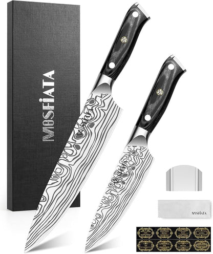 MOSFiATA 2Pcs Chef Knife Set, Sharp Kitchen Knife High Carbon German EN1.4116 Stainless Steel Cooking Knife, 9"&6" Chopping Knife Kitchen Knives Set with Ergonomic Handle, Gift Box