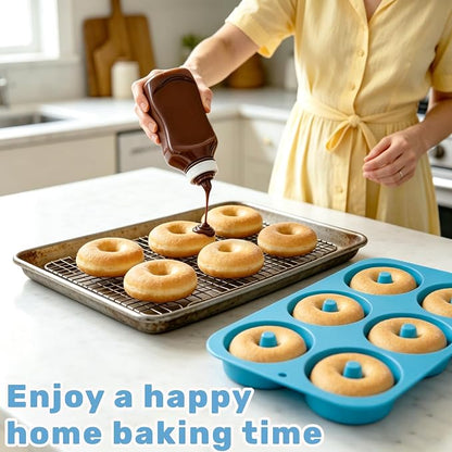 Aichoof Non-Stick Silicone Donut Pan Set of 2, BPA-Free, Easy Release(Blue) | 6-Cavity Food Grade LFGB Donut Mold, Dishwasher & Microwave Safe, Perfect Homemade Donuts