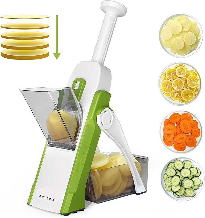 Safe Mandoline Slicer for Kitchen, Vegetable & Food Cutter & Thickness Adjustable 0.1-8 mm. Easy to Clean, Storage, Kitchen Faster Slice Artifact (Only Slice, Green)