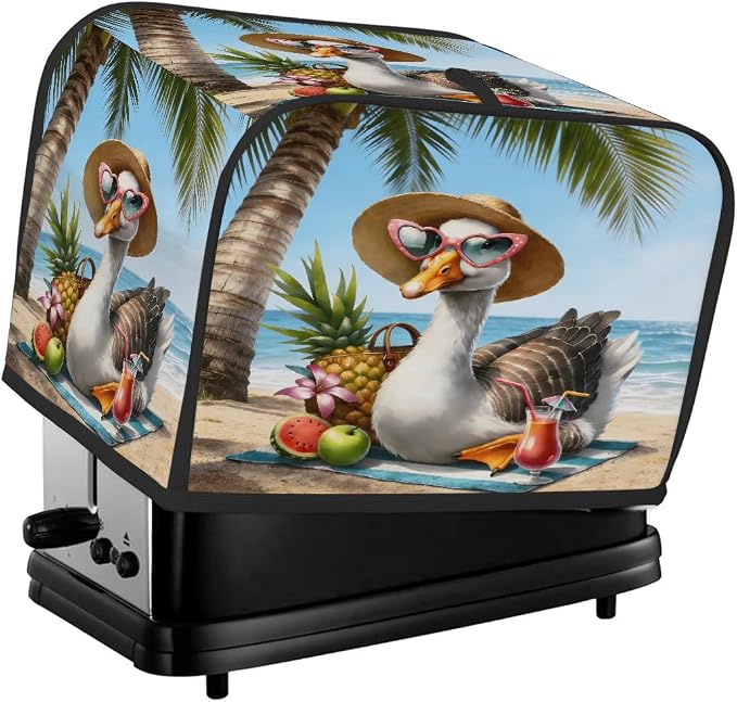 Goose Beach Toaster Cover 2 Slice Wide Slot Washable Toaster Covers | Animal Summer Dust and Fingerprint Protection Bread Maker Covers for Kitchen Accessories Decor Bakeware Women Gift