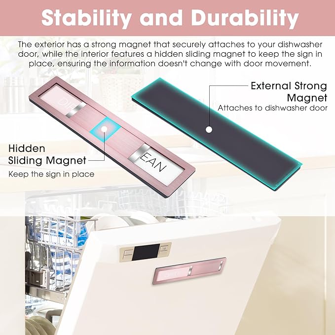 Clean Dirty Magnet for Dishwasher – 304 Stainless Steel Rose Gold, Kitchen Decor and Accessories, Elegant Housewarming Gift (S102)