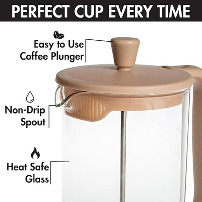 Primula French Press Coffee Maker, Heat Resistant Borosilicate Glass with Stainless Steel Filters, 8 Cup, 34 oz, Caramel