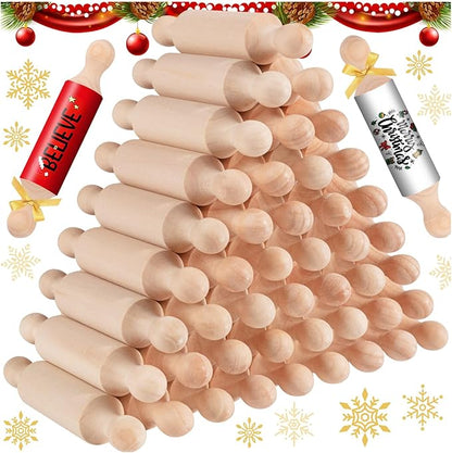 45Pcs Wooden Mini Rolling Pin Long Kitchen Baking Small Dough Rolling Pin for Children Fondant Pastry Pizza Crafting and Imaginative Play for Halloween and Christmas