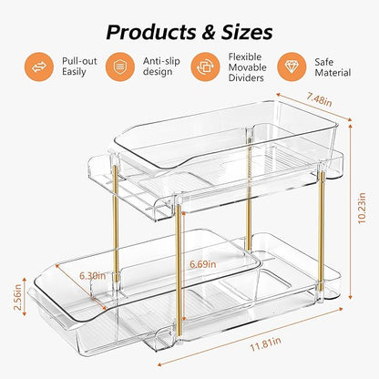 LAREKUN2pack 2-Tier Organizer & Storage Unit Stackable Bathroom Cabinet Organizer Pull-Out Kitchen Pantry Organizer & Storage System Suitable for Countertops, Pantries, Kitchens, Bathrooms