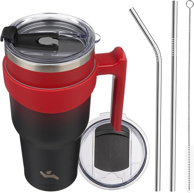 Konokyo 40 oz Tumbler with Handle and 2 Straw 2 Lid, Insulated Water Bottle Stainless Steel Vacuum Cup Reusable Travel Mug,Mystic Moon