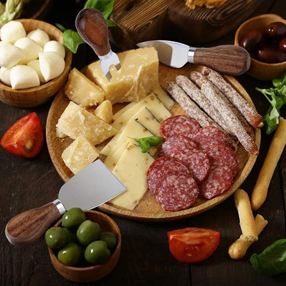 Premium Stainless Steel Cheese Tool Set - Cheese Knife Set - Cut, Spread All Your Favorite Cheeses (4 Acacia Cheese Set)