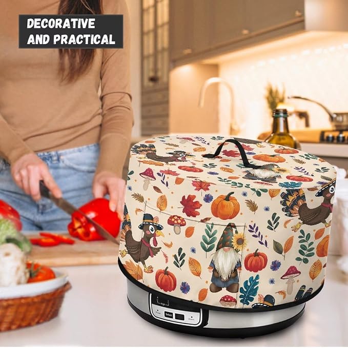 Gnomes Turkeys Slow Cooker Dust Cover 6-8 qt Crock for Pot Keep Small Kitchen Appliance Clean Kitchen Home Accessories Thanksgiving Decor Cover