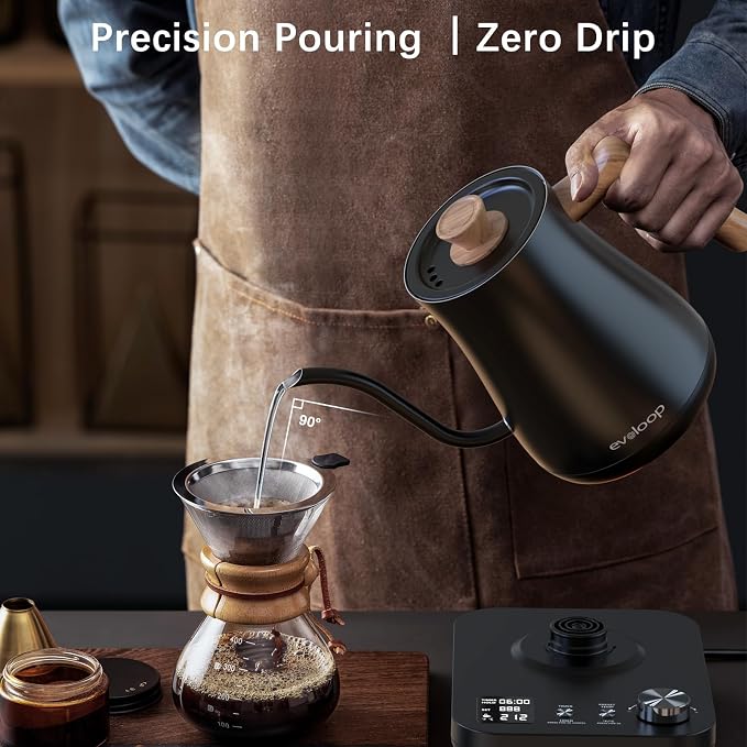 Gooseneck Electric Kettle, Electric tea Kettles, ±1℉ Temperature Control for Pour-Over Coffee & Tea Brewing, Stainless Steel Inner, Quick Heating, Boil Hot Water, 1200W/0.8L (Black Wooden)