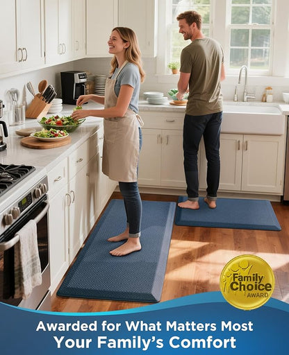 Ophanie Kitchen Mats for Floor, 3/4 Inch Thick Kitchen Rugs, 20''x39'' Anti Fatigue Standing Cushioned Mat, Waterproof,Comfort Ergonomic Mat for Office, Home, Sink, Blue Non-Slip Bottom