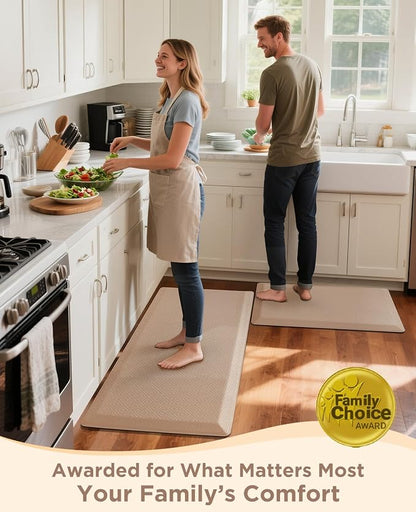 Ophanie Kitchen Mats for Floor, 3/4 inch Thick, 17x24 Anti Fatigue Cushioned Mat, Kitchen Rugs, Waterproof, Comfort Ergonomic Standing Mat for Office, Home, Sink, Beige Non-Slip Ridged Bottom
