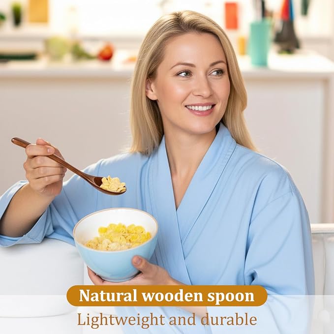 7 Pcs Wooden Spoons for Eating, Wood Table Spoon Set, 7 Inch Wood Soup Spoons, Wooden Honey Spoon for Tea, Teaspoon Utensils for Cooking, Eating, Dessert, Honey, Stirring Coffee