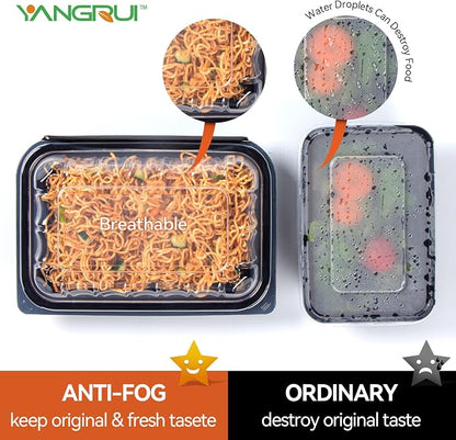 YANGRUI 30-Pack 27 oz 9x6 Rectangle Container, Shrink-Wrapped No Pre-Wash | Anti-Fog Lid, Leak-Resistant BPA-Free PP Takeout Box, Microwave & Freezer Safe for Deli Display, Coffee Shop & Gym Meal Prep