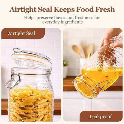 ComSaf 0.5 Gallon (71oz) Vintage Hobnail Glass Storage Jars Set of 3 with Airtight Clamp Lids, Wide Mouth Tall Canister Set for Flour, Sugar, Cereal, Pasta, Pet Food and Pantry Organization