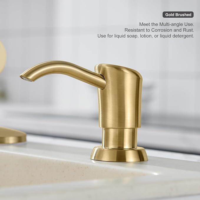GAGALIFE Built in Counter Soap Dispenser for Kitchen Sink and Soap Dispenser Extension Tube, Anti-Leakage Upgrade with 40" Soap Tube No More Top Refill, Brushed Gold
