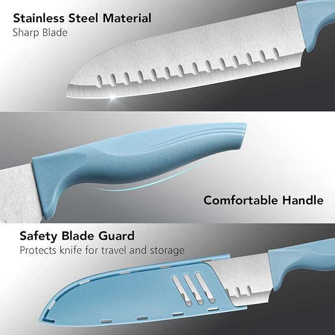 Dsmile 7 Inch Chef's Knive Sets Paring knives Japanese Chefs Knife Fruit and Vegetable Knife Stainless Steel Kitchen Utility Knives with Blade Guards(1 Pcs)