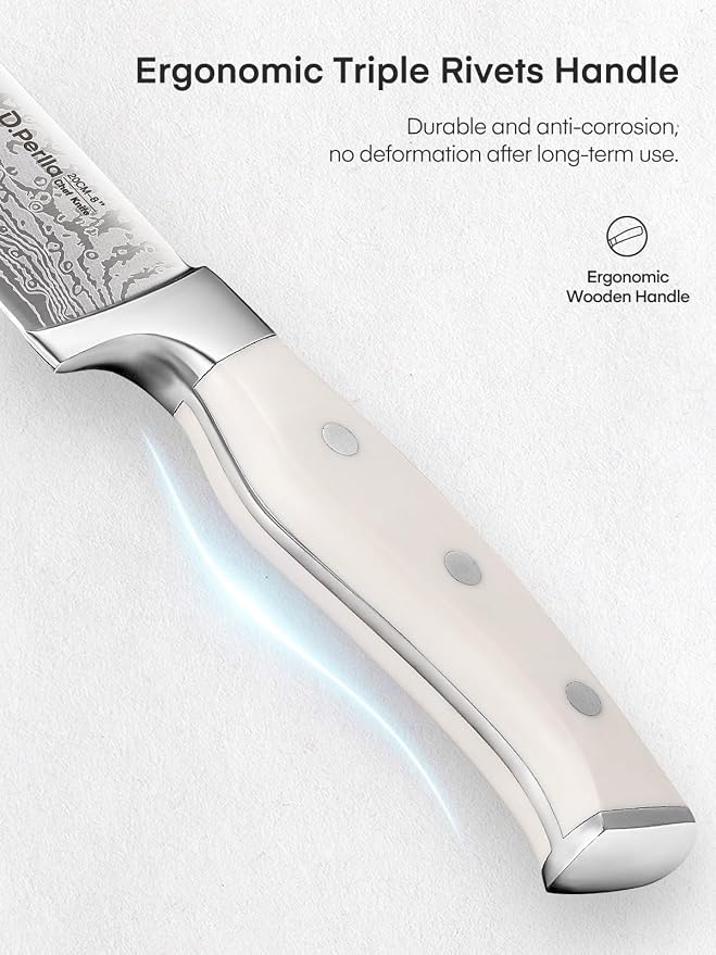 Knife Set, D.Perlla 15 Pieces Kitchen Knife Set with Built-in Sharpener, High Carbon Stainless Steel Kitchen Knife Block Set with Unique Waved Pattern, Non-slip Handle, White