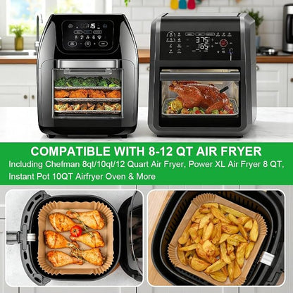 BYKITCHEN Large Air Fryer Liners for 8-12QT XL Airfryer, Compatible with CHEFMAN 8QT/ 10 QT/ 12QT & Instant Pot 10QT, 200PCS 10 Inch Disposable Airfryer Parchment Paper Liner, Air Fryer Accessories