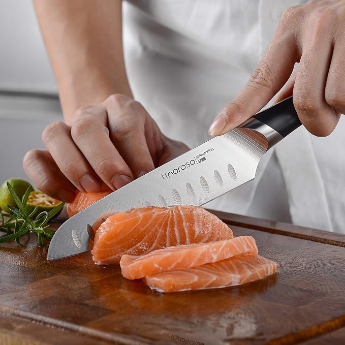 Linoroso Santoku Knife - Ultra Sharp German High-Carbon Stainless Steel, 6 inch - Mako Series with Exquisite In-Drawer Knife Block