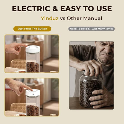 Coffee Bean Storage Container, 600ml Electric Airtight Coffee Canister, Gift for Coffee Lovers, One-Button Operation & Date Tracker Vacuum Canister, Food Storage Container with Borosilicate Glass