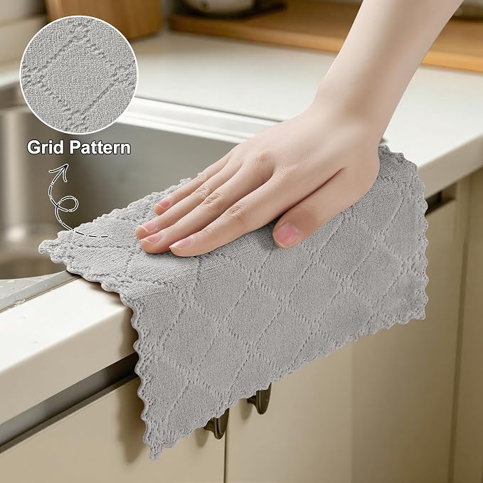 Homaxy 12 Pack Kitchen Cloths Dish Towels (7" x 9", Grey), Super Soft and Absorbent Coral Velvet Dishcloths, Fast Drying No Lint Microfiber Cleaning Cloth