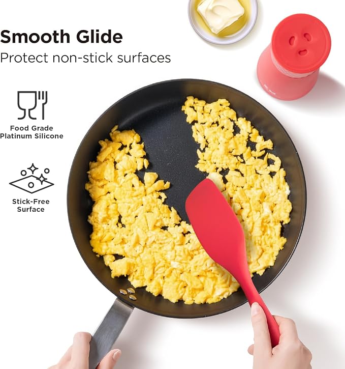 Kitchen Mama WaltzGrip Platinum Silicone Scraping Spatula: Heat Resistant, Seamless, Non Stick for Frying Pan Cookware, Safe, Flexible Bowl Scraper - Ideal for Mixing, Baking, Stirring (Red)