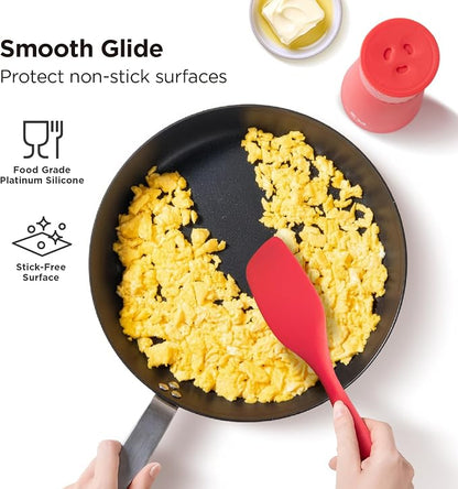 Kitchen Mama WaltzGrip Platinum Silicone Scraping Spatula: Heat Resistant, Seamless, Non Stick for Frying Pan Cookware, Safe, Flexible Bowl Scraper - Ideal for Mixing, Baking, Stirring (Red)