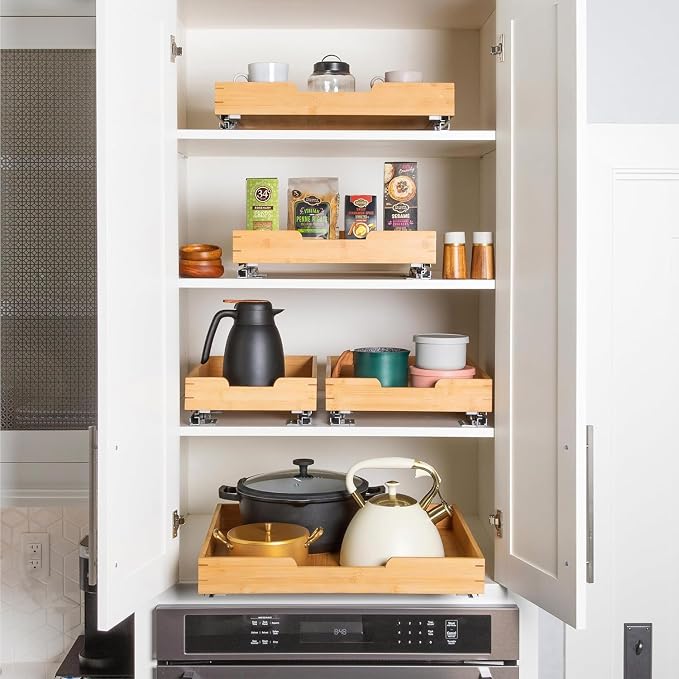 HOLDN’ STORAGE Bamboo Wooden Pull out Cabinet Organizer 20"W x 21"D Requires At Least a 21.25"W x 21"D Cabinet Opening W/Lifetime Limited Warranty, Bamboo Tray and Heavy Gauge Metal Rails