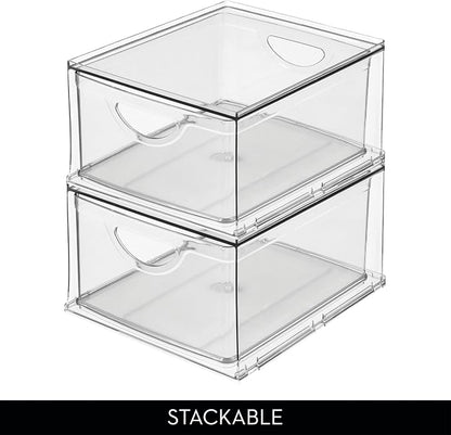 iDesign Stackable Storage Drawer for Fridge, Pantry, or Under Sinks, Set of 4, Clear, Made in USA