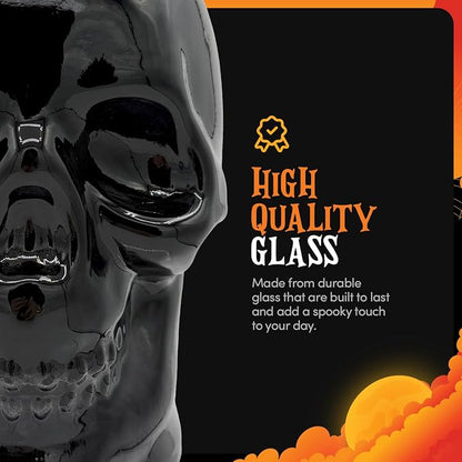 DURA LIVING Set of 2 Skull Mason Jar Glasses with Lids | 42oz Reusable Halloween Drinking Glasses | Unique Skull Décor, Storage, & Canning Jars for Parties & Gifts