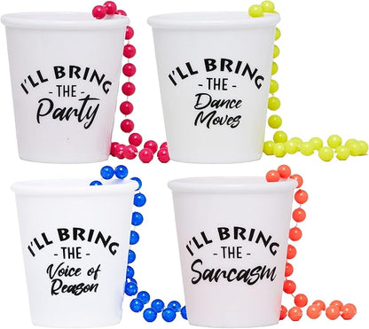 Funky Junque Shot Glass Necklaces for Bachelorette Party - Bride Tribe Favors, Bridal Shower Decorations - 4 Pack - The Classics