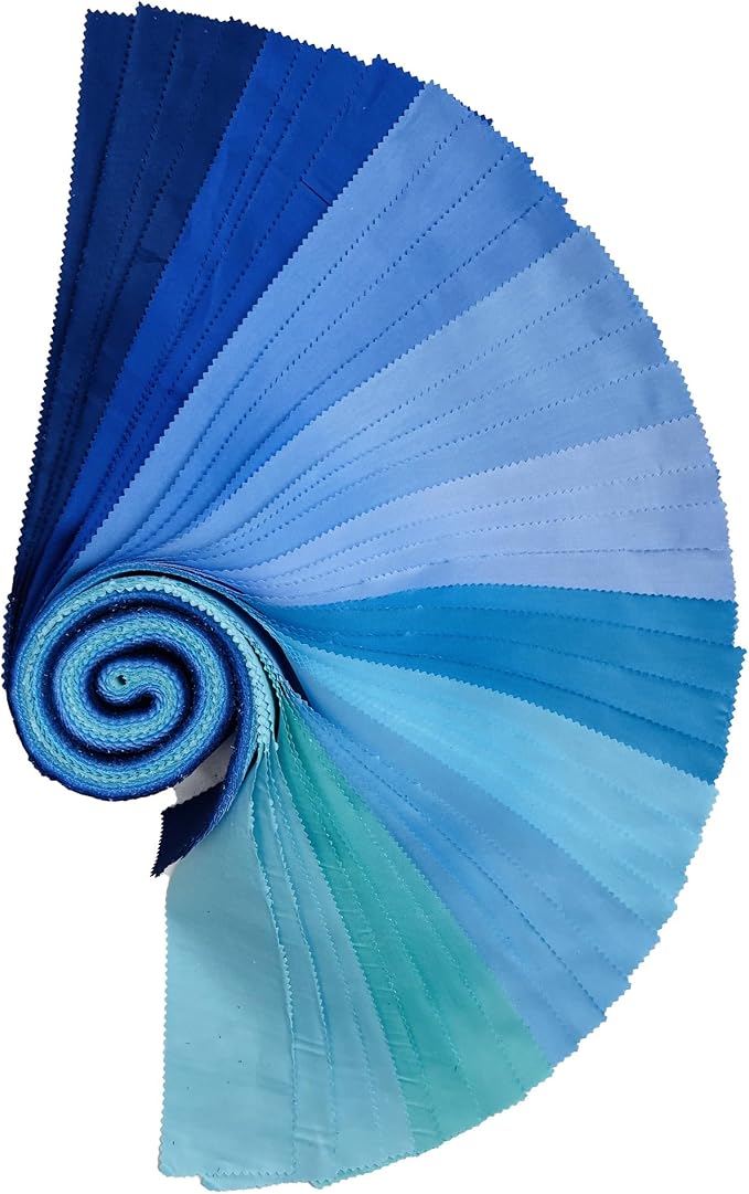 40 Strip Jelly Roll Fabric Strips for Sewing, 100% Cotton for Quilting Crafting, Precut Bundles-2.5" x 44" Blue Solid Color Fabric