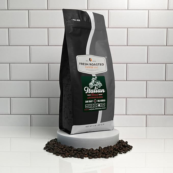 Fresh Roasted Coffee, Italian Roast Whole Bean Coffee, Dark Roast, Kosher, 2 lb (32 oz)