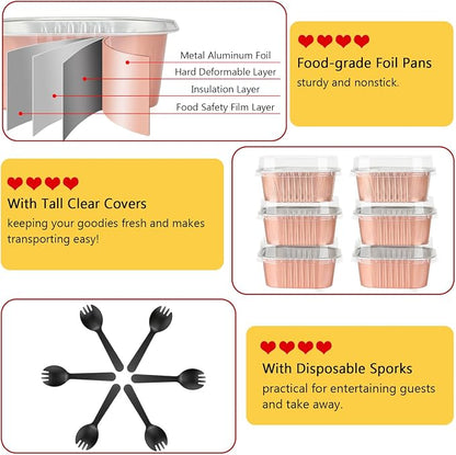 LNYZQUS 5oz Cupcake Mini Cake Pans with Lids 40 Pack, Aluminum Foil Cupcake Cups Brownie Baking Pans,Square Disposable Ramekins Baking Cups,Small Muffin Tin Holders-Champagne