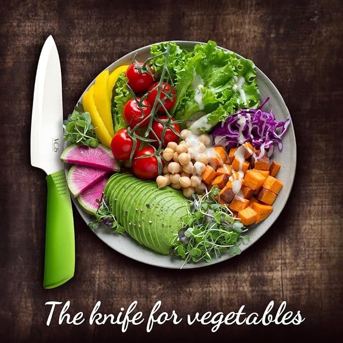 Vos Ceramic Chef Knife 8 Inch with Protective Cover – Zirconia Ceramic Blade for Food Preparation – Lightweight Kitchen Knife (Green)