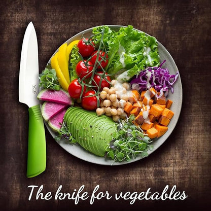 Vos Ceramic Chef Knife 8 Inch with Protective Cover – Zirconia Ceramic Blade for Food Preparation – Lightweight Kitchen Knife (Green)