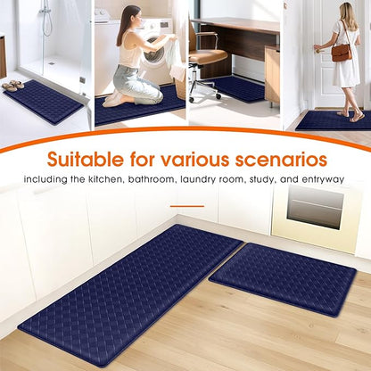 TranquilRelax Kitchen Mats, 2PCS Kitchen Rugs, Cushioned Anti Fatigue Kitchen Mats for Floor, Non-Slip Standing Desk Mat, Waterproof Kitchen Rug Set for Kitchen, Floor, Office,17.3"×30"+17.3"×47",Blue