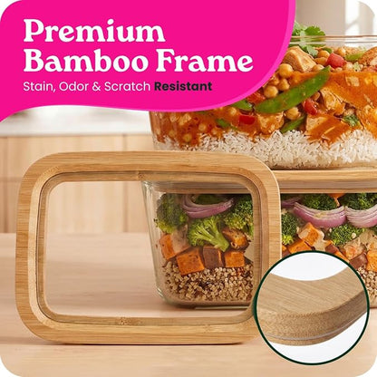 2-Pack-87.7 Oz Large Glass Food Storage Containers with Clear-Top Bamboo Lids – Plastic Free Glass Meal Prep Containers for Lunch, Eco Friendly Airtight, Microwave & Freezer Safe