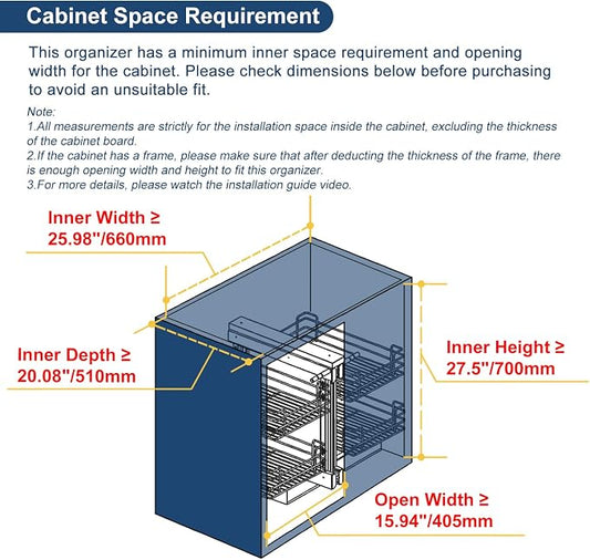 VADANIA Blind Corner Pull Out Organizer for 36" Cabinet, Left Open & Right Open Compatible, Min Opening 15", 2-tier Pull-out Basket, Soft Close, Bottom Mount