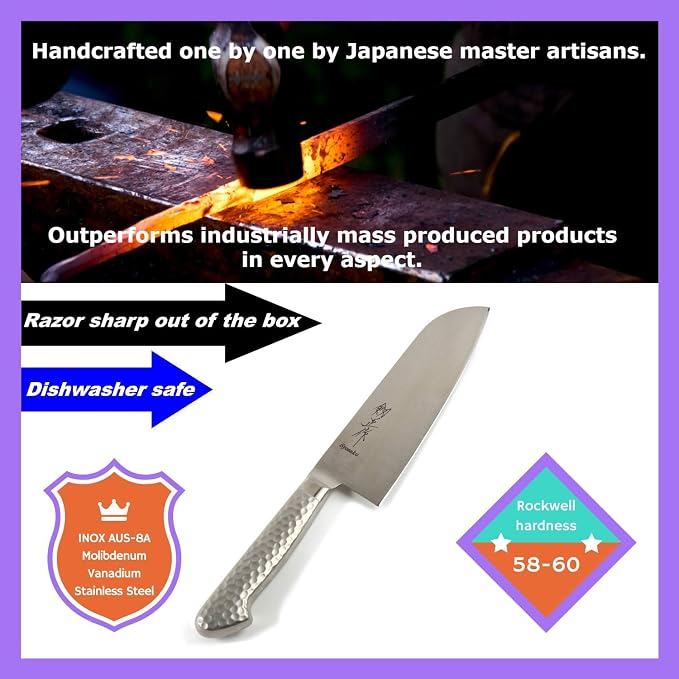 Japanese Multi Purpose Chef Knife INOX AUS-8A Stainless Steel Integrated Handle, Santoku 7-inch (180mm)