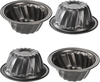 Frcctre 10 Pack 4 Inch Mini Fluted Cake Pan, Reusable Nonstick Carbon Steel Mini Flan Molds Pan Fluted Baking Molds for Cupcake, Muffin, Brownie, Bavarois