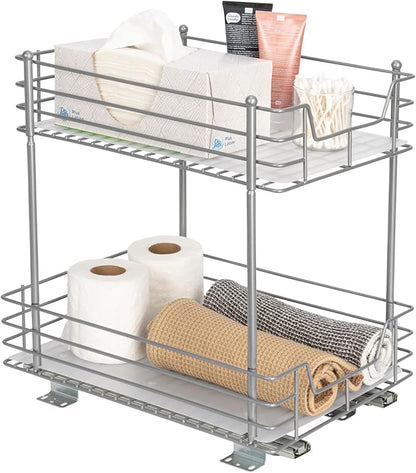 Household Essentials Brushed Steel Two-Tier Pull-Out Pantry Organizer
