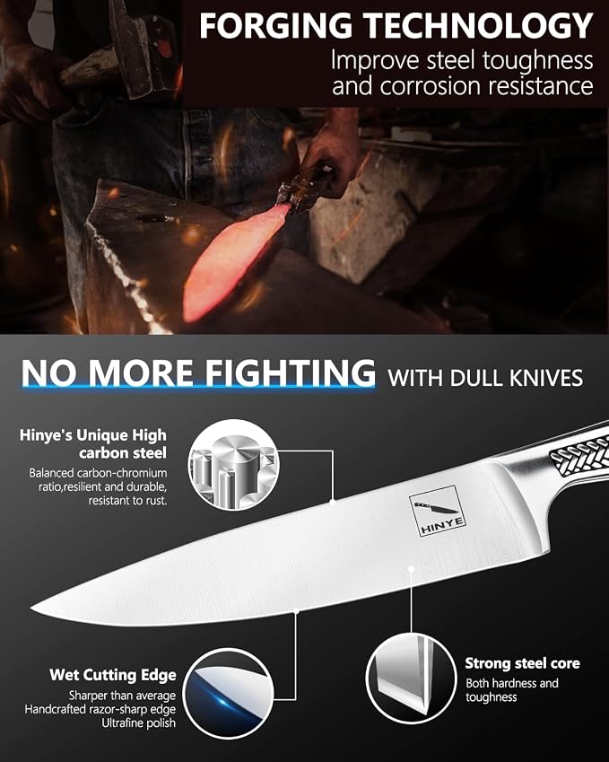 8 Inch High Carbon Stainless Steel Chef Knife - Sharp Kitchen Knife with Unibody Design, Ideal for Family & Restaurant Use, Presented in a Gift Box