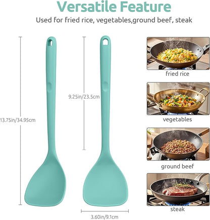 U-Taste 600ºF Heat Resistant Wok Spatula: 13.76" Long, 3.63" Wide Silicone Cooking Utensils with Flexible Edge & Sturdy Core, for Kitchen Stir Fry, Serving, Scoop, Non-Stick Pan, Cast Iron (Aqua Sky)