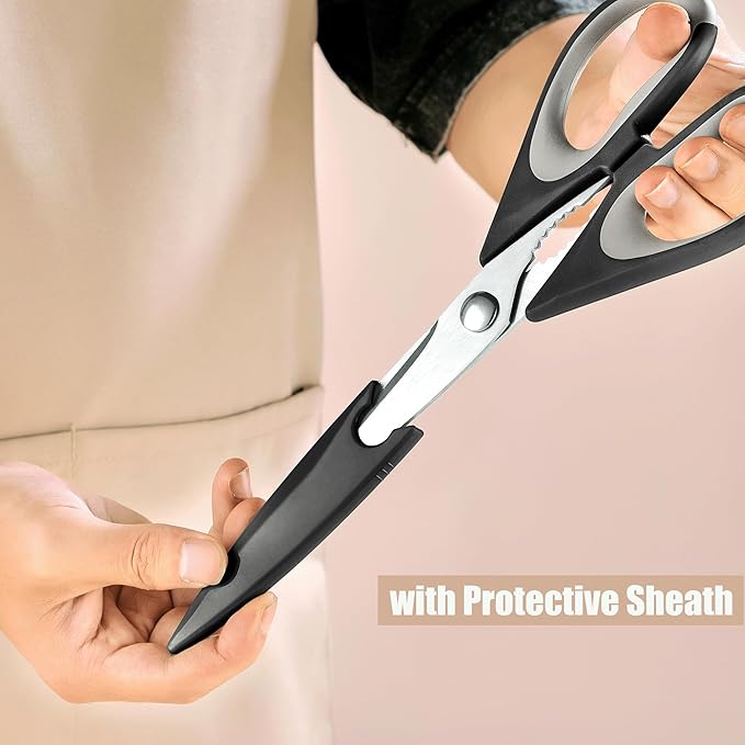 Kitchen Scissors All Purpose 3 Pack - Heavy Duty Stainless Steel Cooking Shears for Cutting Meat, Food, Fish, Poultry Multipurpose Sharp Sissors for Dishwasher Safe, with Blade Guards