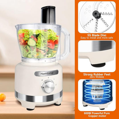 Homtone Food Processor, Large 16 Cup 9-in-1 Veggie/Meat Processor for French Fry Cutting, Slicing, Shredding, Chopping, Dough Kneading & Emulsifying, Easy Meals prep for Family, Party & Week, Beige