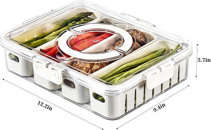 2Pack Divided Snackle Box with Lids Stackable Food Serving Tray for Fruit&Veggie Plastic Fridge Storage Container for Pantry Freezer Clear Snack Box for Meal Prep Candy Nuts Spice